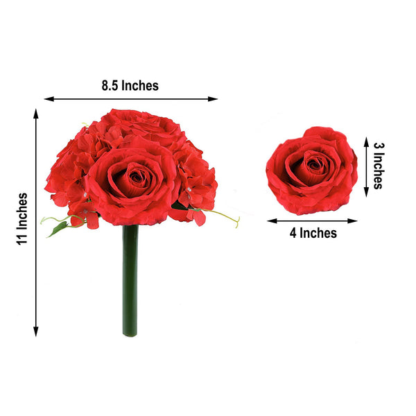 2 Pack | Red Rose & Hydrangea Artificial Silk Flowers Bouquet