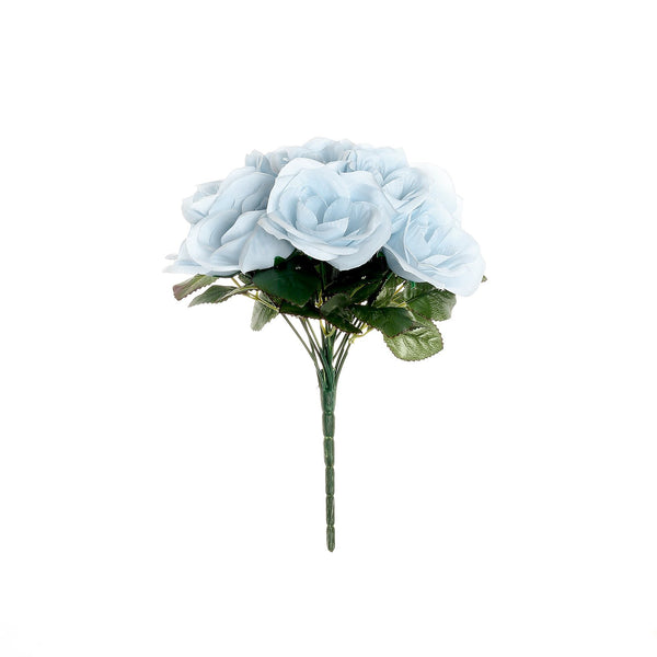 14 Ice Blue Velvet-Like Faux Rose Flower Bush, Artificial Flower Bouquet#whtbkgd