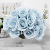 14 Ice Blue Velvet-Like Faux Rose Flower Bush, Artificial Flower Bouquet