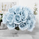 14 Ice Blue Velvet-Like Faux Rose Flower Bush, Artificial Flower Bouquet