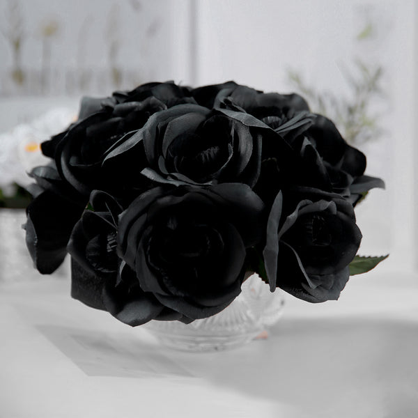 Velvet Rose Bouquet Artificial Flowers- Black