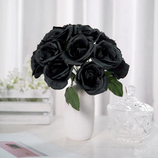 Velvet Rose Bouquet Artificial Flowers- Black