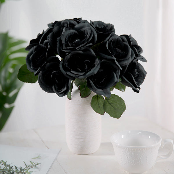 Velvet Rose Bouquet Artificial Flowers- Black