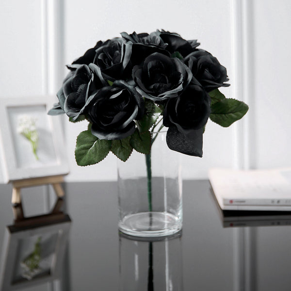 Velvet Rose Bouquet Artificial Flowers- Black