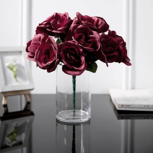Velvet Rose Bouquet Artificial Flowers- Burgundy