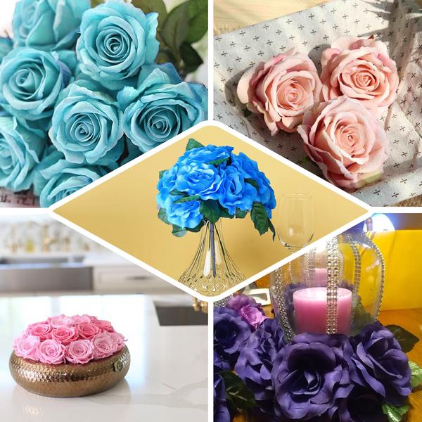 14 Dusty Rose Velvet-Like Faux Rose Flower Bush, Artificial Flower Bouquet