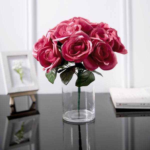 Velvet Rose Bouquet Artificial Flowers- Fuchsia