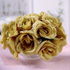 14 Gold Velvet-Like Faux Rose Flower Bush, Artificial Flower Bouquet