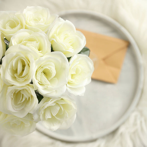 Velvet Rose Bouquet Artificial Flowers- Cream