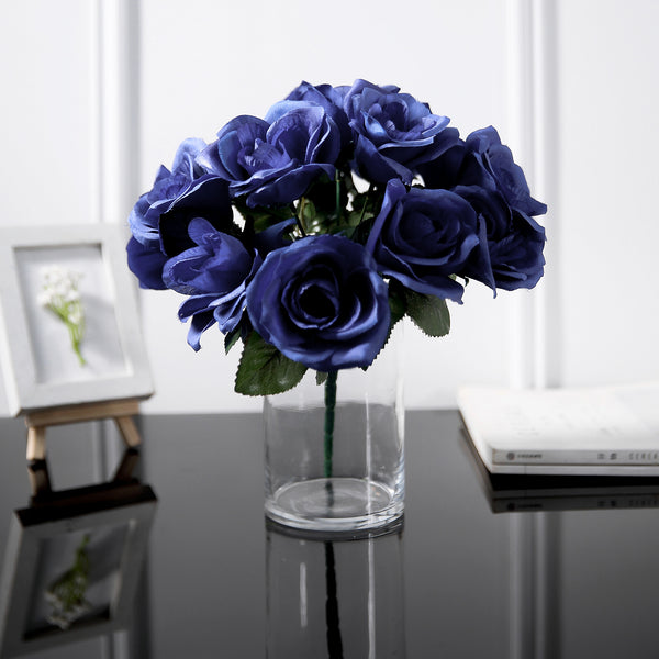 Velvet Rose Bouquet Artificial Flowers- Navy Blue