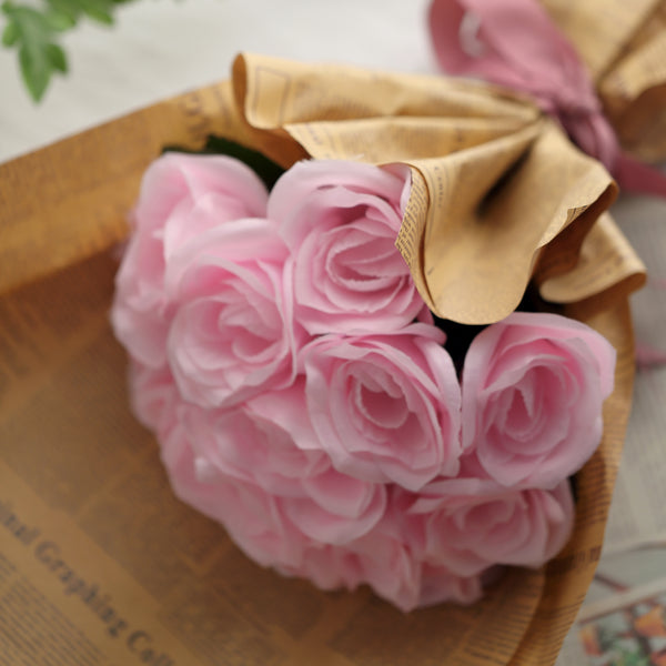Velvet Rose Bouquet Artificial Flowers- Pink