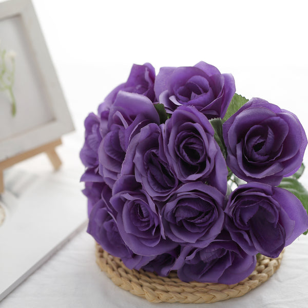 Velvet Rose Bouquet Artificial Flowers- Purple