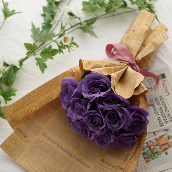 Velvet Rose Bouquet Artificial Flowers- Purple