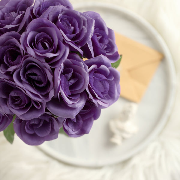 Velvet Rose Bouquet Artificial Flowers- Purple