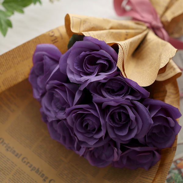 Velvet Rose Bouquet Artificial Flowers- Purple