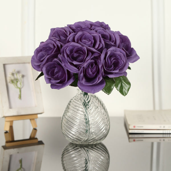 Velvet Rose Bouquet Artificial Flowers- Purple