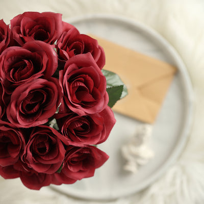 Velvet Rose Bouquet Artificial Flowers- Red