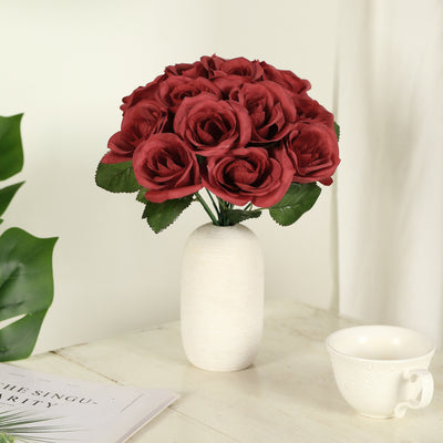 Velvet Rose Bouquet Artificial Flowers- Red