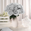 14 Silver Velvet-Like Faux Rose Flower Bush, Artificial Flower Bouquet