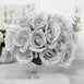 14 Silver Velvet-Like Faux Rose Flower Bush, Artificial Flower Bouquet