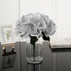 14 Silver Velvet-Like Faux Rose Flower Bush, Artificial Flower Bouquet