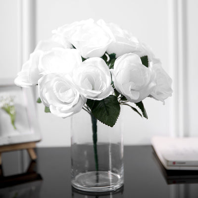 Velvet Rose Bouquet Artificial Flowers- White