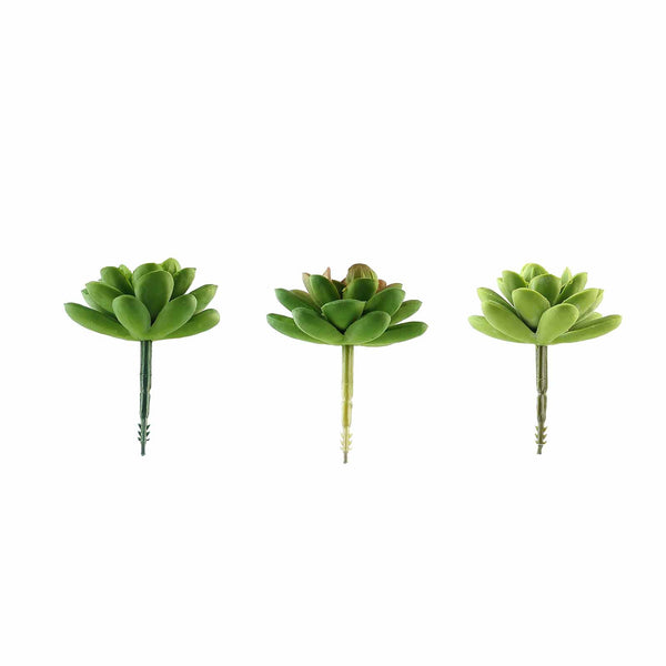Set of 3 | Multi Colored Fake Succulents | 3" Roundleaf Echeveria Stems Decorative Artificial Plants