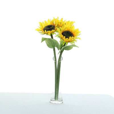 17inch Tall Artificial Sunflower Bouquet, Yellow Sunflower Stems Wedding Bouquet - 3 Stems#whtbkgd