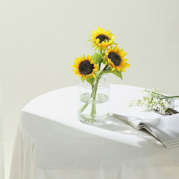 17inch Tall Artificial Sunflower Bouquet, Yellow Sunflower Stems Wedding Bouquet - 3 Stems