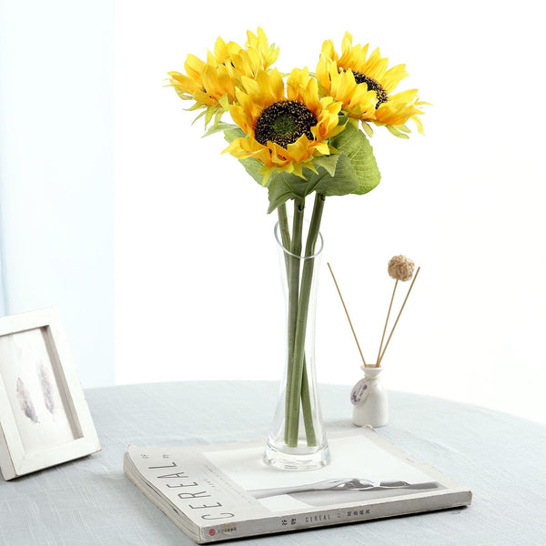 17inch Tall Artificial Sunflower Bouquet, Yellow Sunflower Stems Wedding Bouquet - 3 Stems
