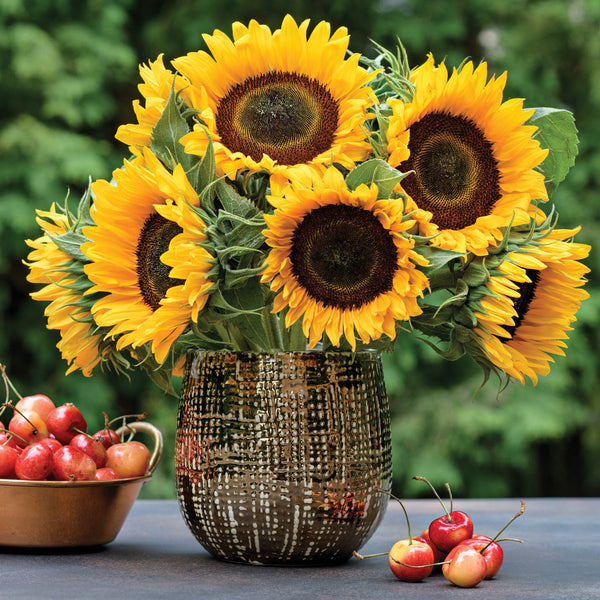 17inch Tall Artificial Sunflower Bouquet, Yellow Sunflower Stems Wedding Bouquet - 3 Stems