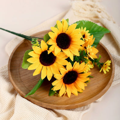 Pack of 2 | 13inch Artificial Sunflower Bouquet, Lifelike 26 Yellow Silk Flowers Head