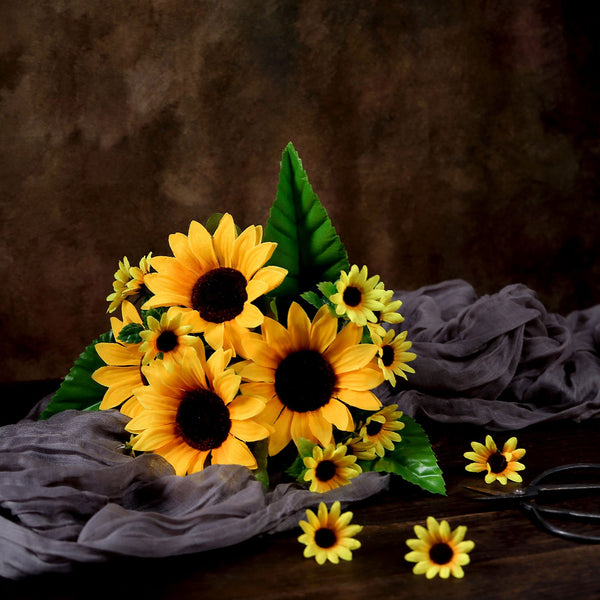 Pack of 2 | 13inch Artificial Sunflower Bouquet, Lifelike 26 Yellow Silk Flowers Head