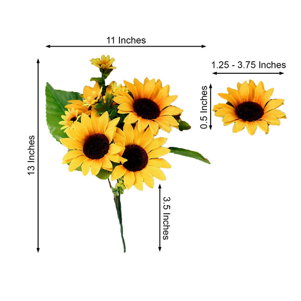 Pack of 2 | 13" Artificial Sunflower Bouquet, Lifelike 26 Yellow Silk Flowers Head