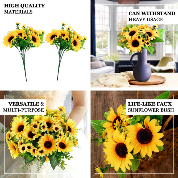 Pack of 2 | 13inch Artificial Sunflower Bouquet, Lifelike 26 Yellow Silk Flowers Head