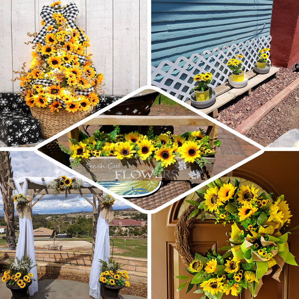 Pack of 2 | 13inch Artificial Sunflower Bouquet, Lifelike 26 Yellow Silk Flowers Head