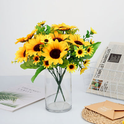 Pack of 2 | 13inch Artificial Sunflower Bouquet, Lifelike 26 Yellow Silk Flowers Head