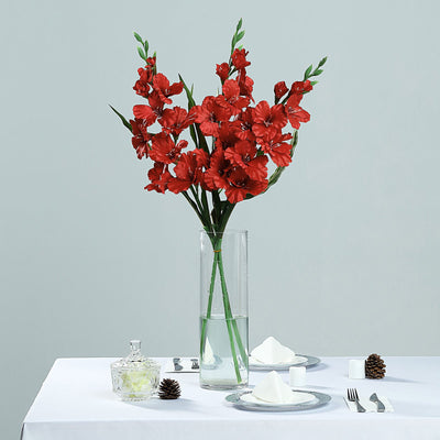 3 Bushes | 36inch Red Gladiolus Flower Spray, Long Stem Artificial Flowers
