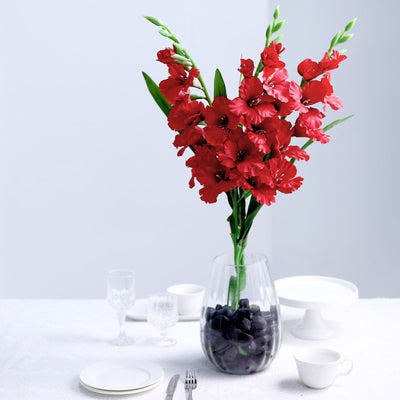3 Bushes | 36inch Red Gladiolus Flower Spray, Long Stem Artificial Flowers