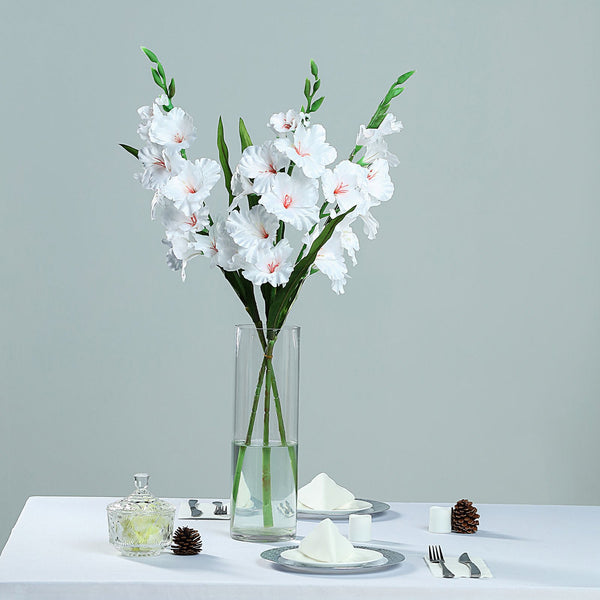 3 Bushes | 36inch White Gladiolus Flower Spray, Long Stem Artificial Flowers
