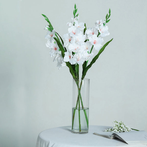 3 Bushes | 36inch White Gladiolus Flower Spray, Long Stem Artificial Flowers
