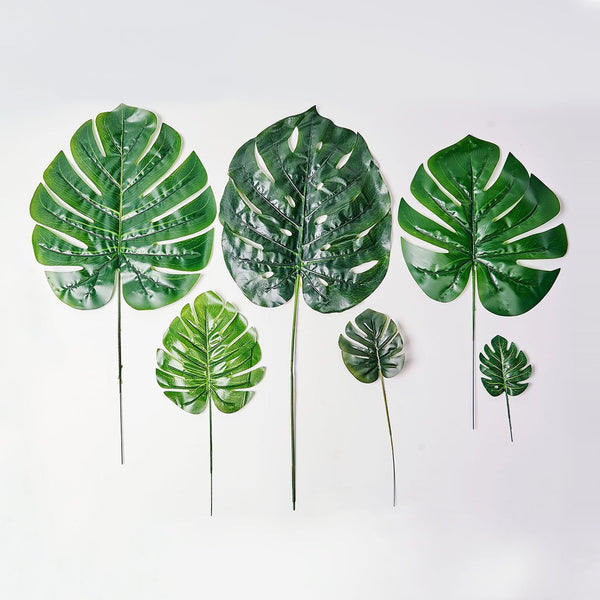 3 of 18: 6 Stems | Monstera Tropical Leaf, Artificial Leaves For Hawaiian Luau Party Decoration