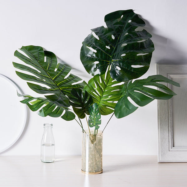 16 of 18: 6 Stems | Monstera Tropical Leaf, Artificial Leaves For Hawaiian Luau Party Decoration
