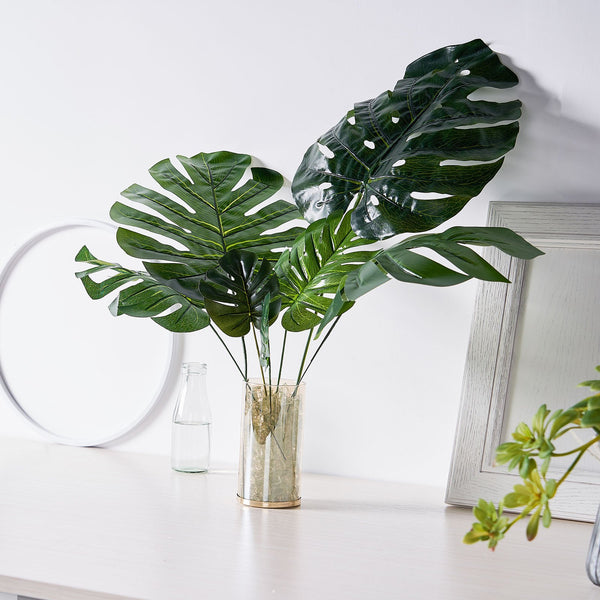 11 of 18: 6 Stems | Monstera Tropical Leaf, Artificial Leaves For Hawaiian Luau Party Decoration