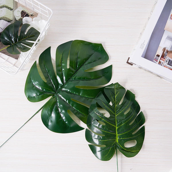 9 of 18: 6 Stems | Monstera Tropical Leaf, Artificial Leaves For Hawaiian Luau Party Decoration
