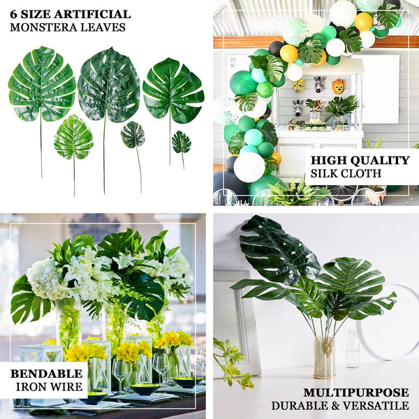 4 of 18: 6 Stems | Monstera Tropical Leaf, Artificial Leaves For Hawaiian Luau Party Decoration - As