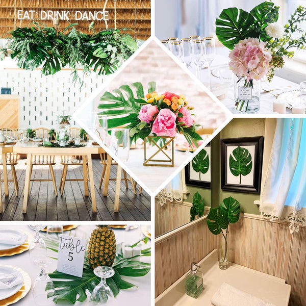 5 of 18: 6 Stems | Monstera Tropical Leaf, Artificial Leaves For Hawaiian Luau Party Decoration - As