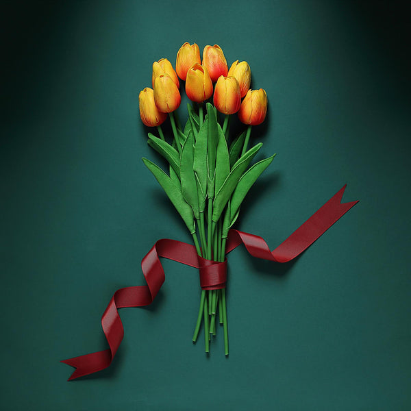 10 Pack | 13 inch Orange Single Stem Real Touch Tulips Artificial Flowers Bouquet, Foam Wedding Flowers