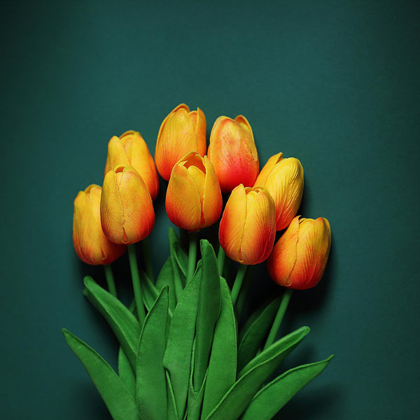 10 Pack | 13 inch Orange Single Stem Real Touch Tulips Artificial Flowers Bouquet, Foam Wedding Flowers