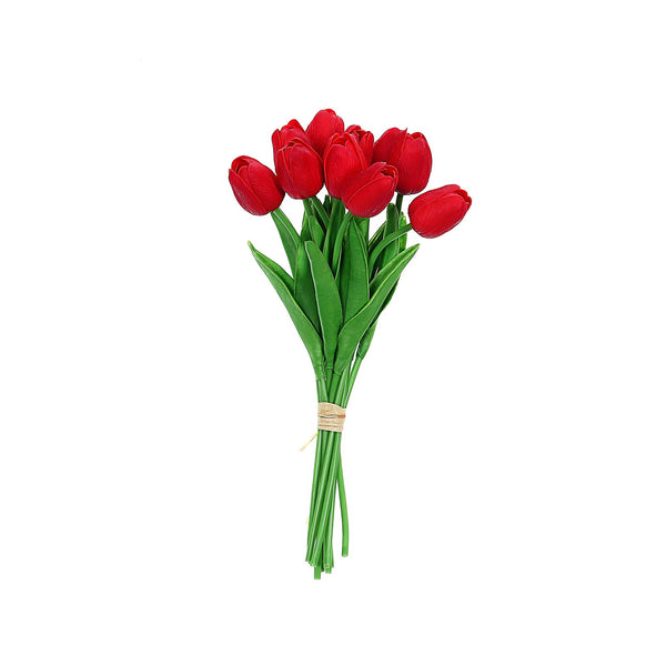 10 Pack | 13 inch Red Single Stem Real Touch Tulips Artificial Flowers Bouquet, Foam Wedding Flowers